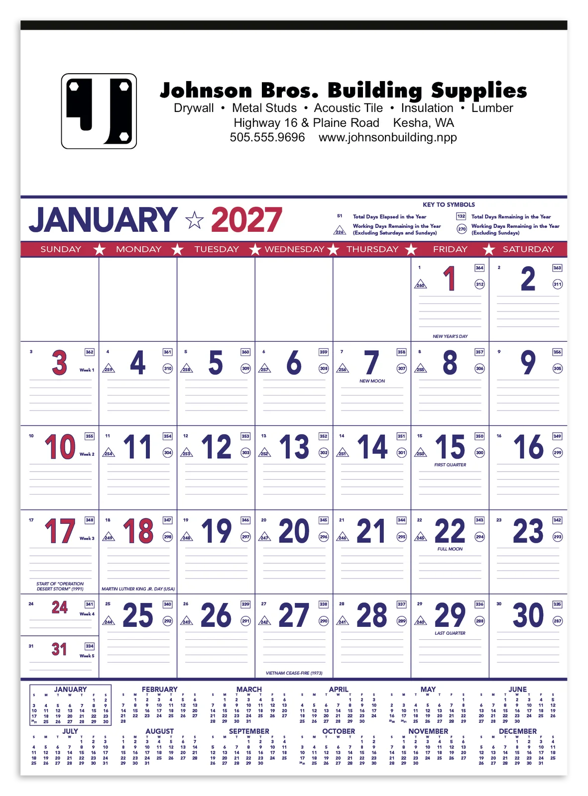 Patriotic Contractor Memo Calendar