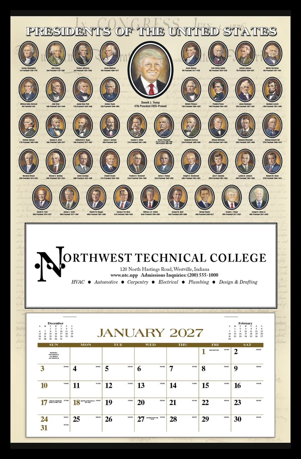 Presidents Hanger 12-Month Calendar