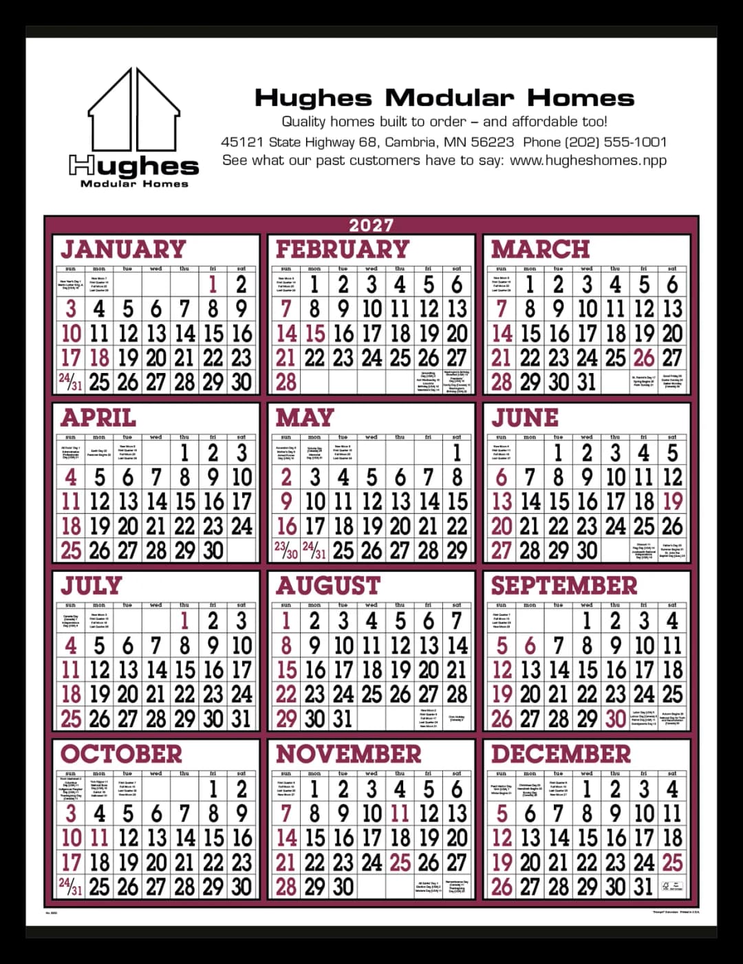Big Numbers Span-A-Year Calendar