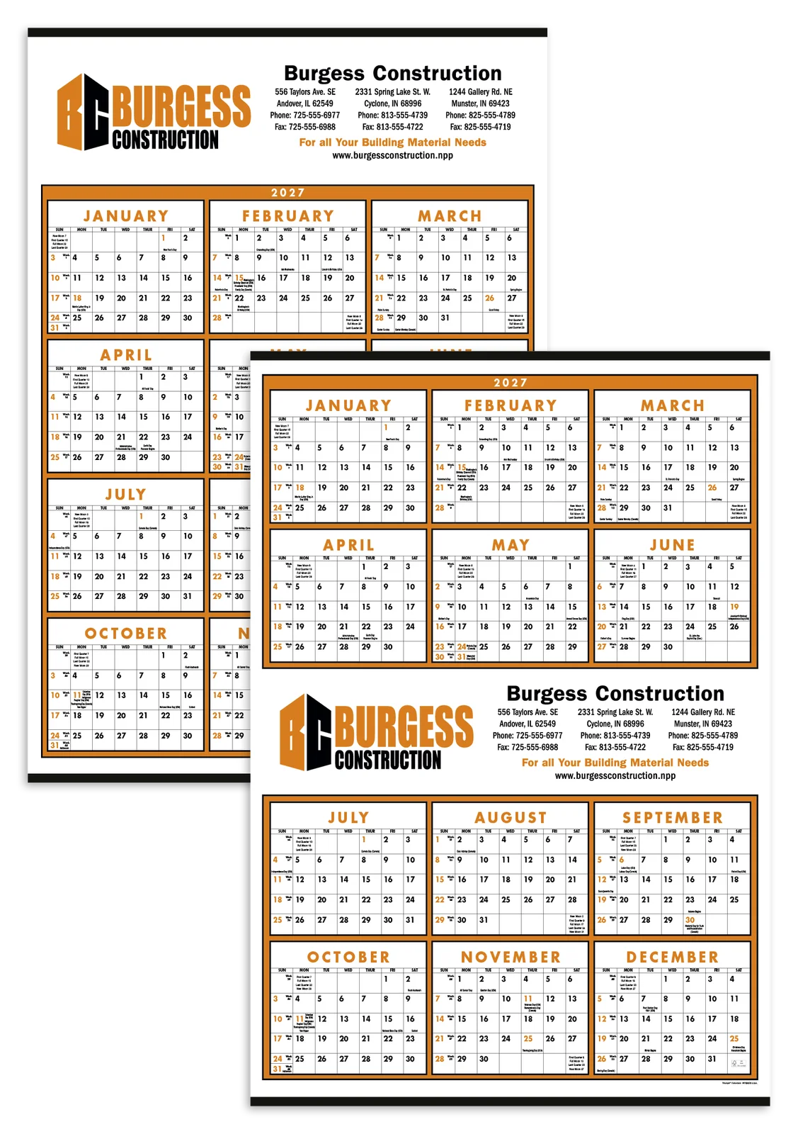 Small Quantity Custom Span-A-Year Calendar