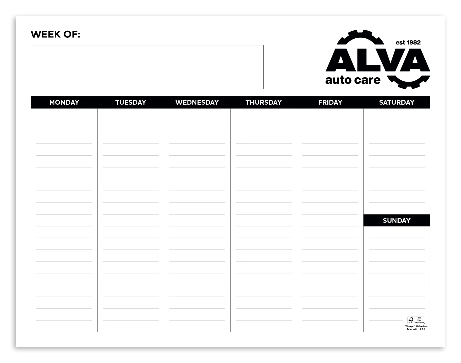 Small Weekly Desk Pad - Black & White Calendar
