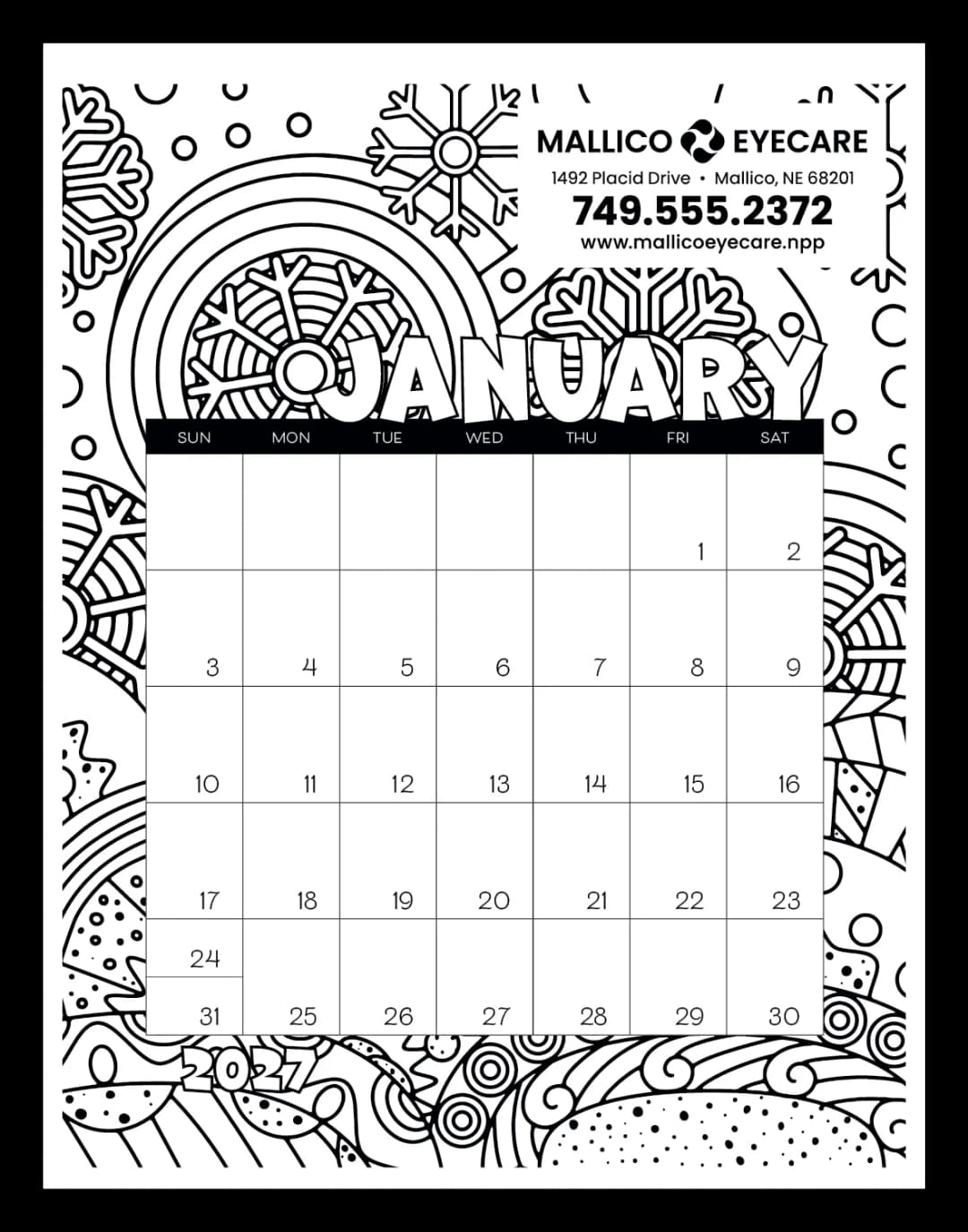 Small Monthly Desk Pad Calendar - Coloring
