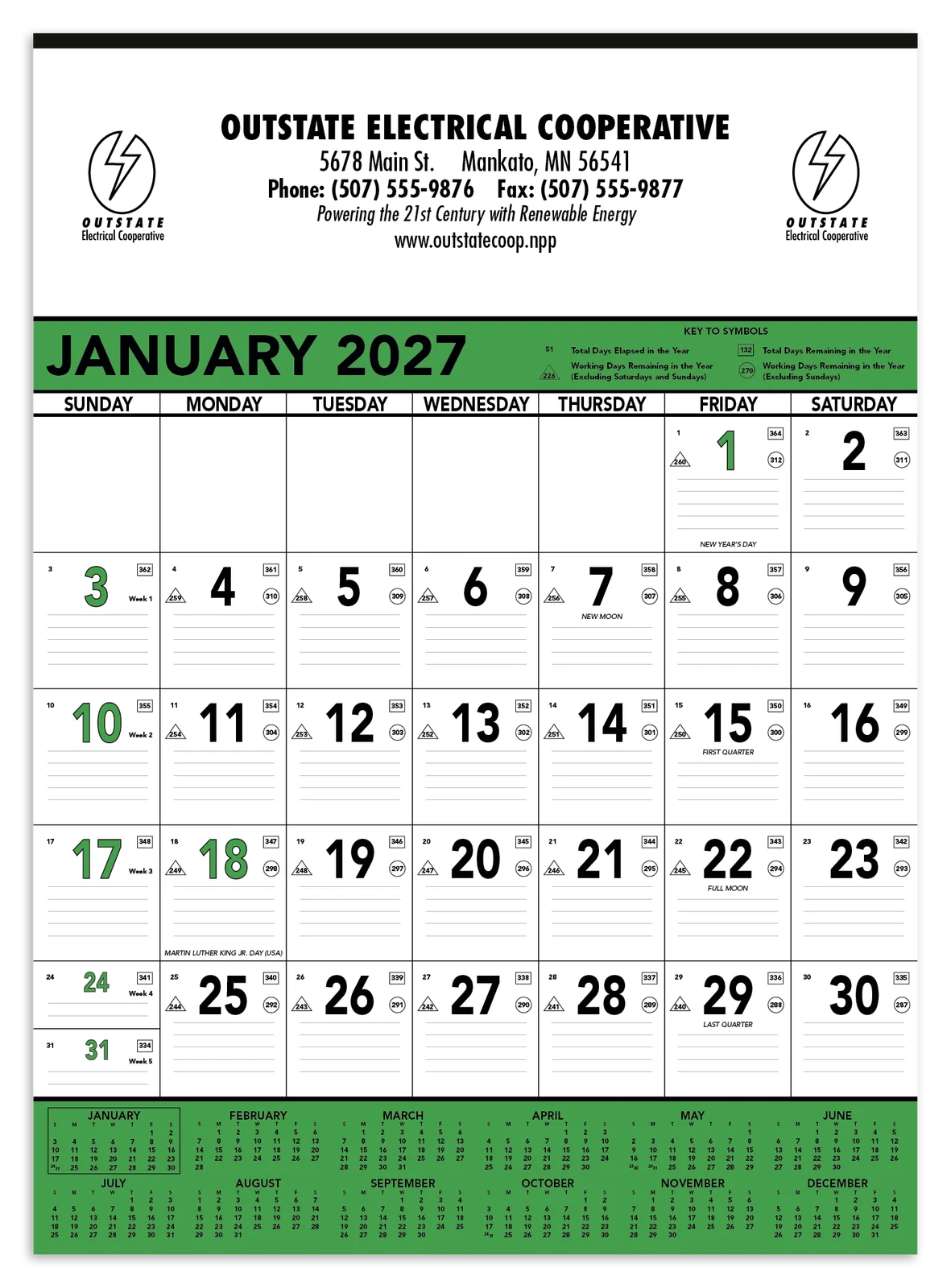 Green & Black Contractor Memo Calendar
