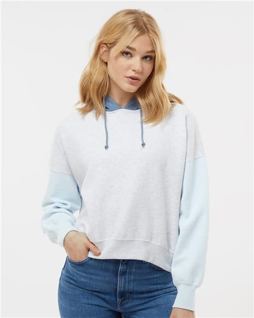 MV Sport Women's Sueded Fleece Colorblocked Crop Hooded Sweatshirt