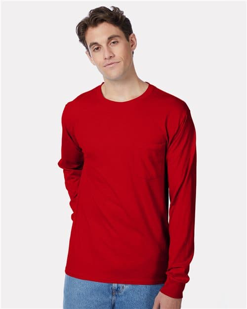 Hanes Unisex Authentic Long Sleeve Pocket T-Shirt