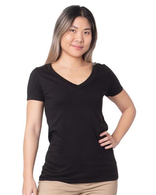 Bayside Women's USA-Made Fine Jersey V-Neck T-Shirt