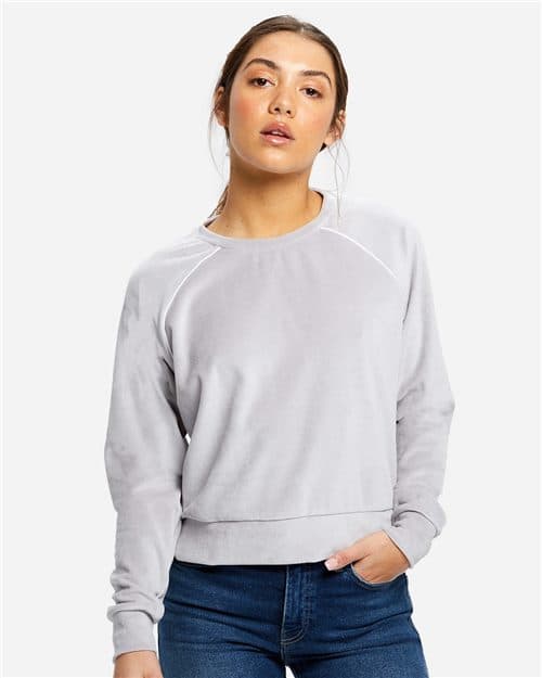US Blanks Women's Velour Cropped Long Sleeve Pullover Top