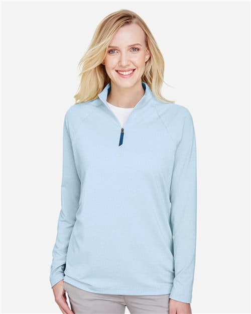 Devon & Jones Women's CrownLux Performance® Clubhouse Micro-Stripe Quarter-Zip Pullover