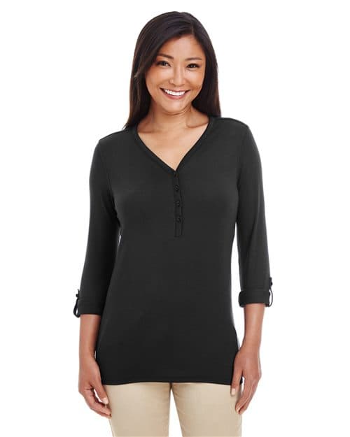 Devon & Jones Women's Perfect Fit™ Y-Placket Convertible Sleeve Knit Top
