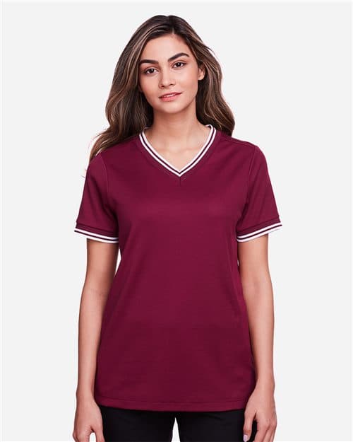 Devon & Jones Women's CrownLux Performance® Plaited Tipped V-Neck Shirt