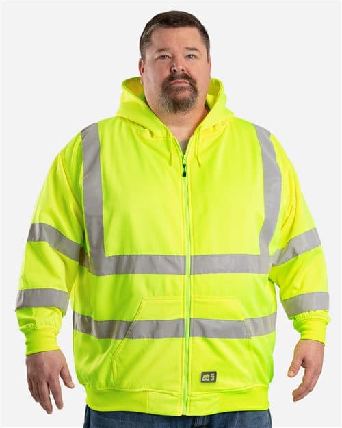 Berne Apparel Men's Tall Hi-Vis Class 3 Lined Full-Zip Hooded Sweatshirt