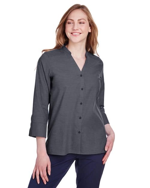 Devon & Jones Women's Crown Collection® Stretch Pinpoint Chambra Three-Quarter Sleeve Shirt