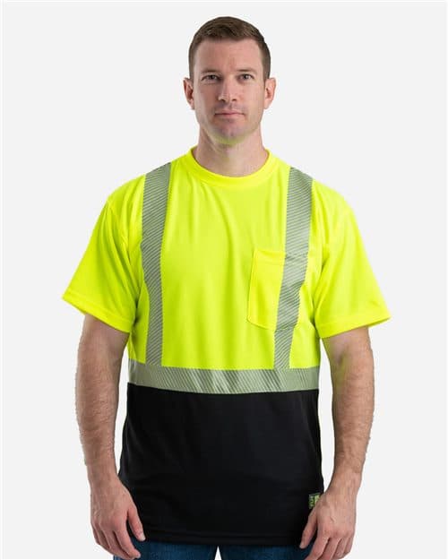 Berne Apparel Men's Hi-Vis Class 2 Color Blocked Pocket T-Shirt