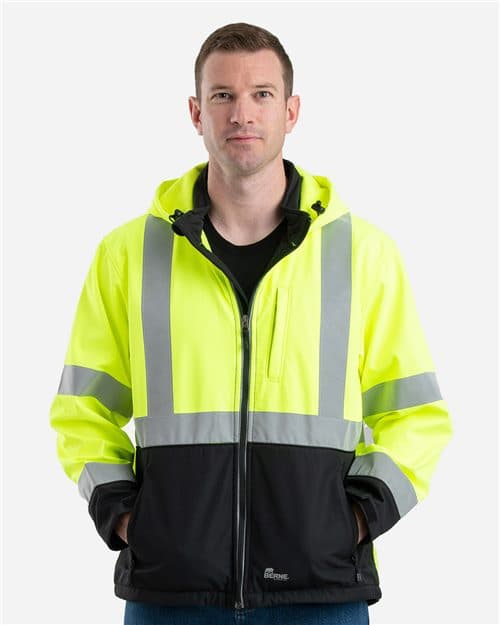 Berne Apparel Men's Hi-Vis Class 3 Hooded Soft Shell Jacket