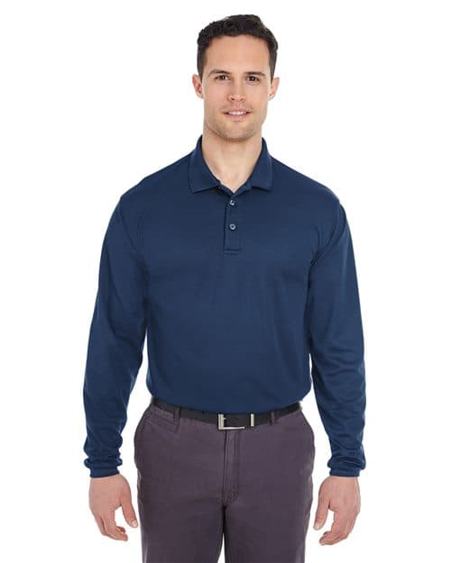 UltraClub Men's Cool & Dry Long Sleeve Mesh Piqué Polo