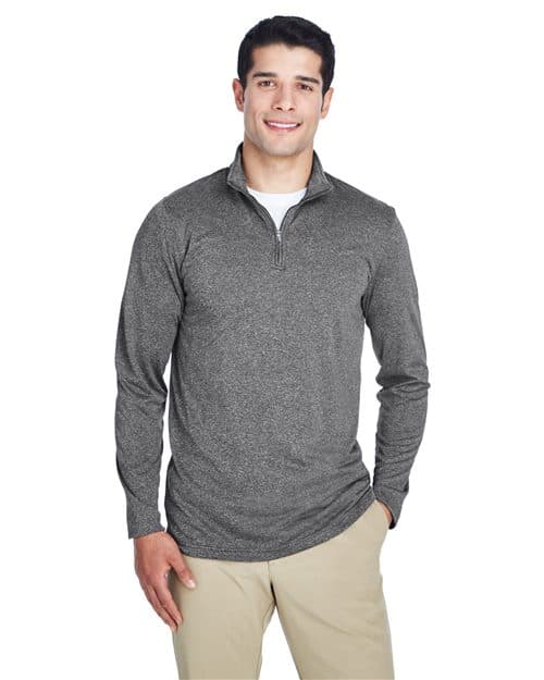UltraClub Men's Cool & Dry Heathered Performance Quarter-Zip Pullover