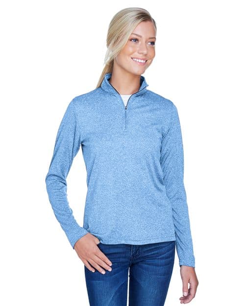 UltraClub Women's Cool & Dry Heathered Performance Quarter-Zip Pullover