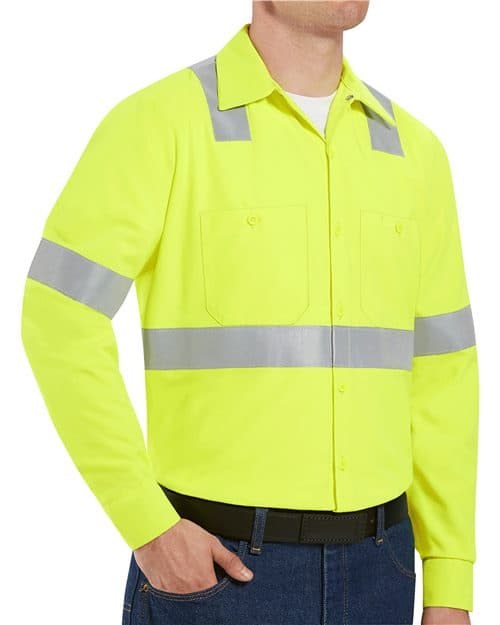 Red Kap Men's High Visibility Safety Long Sleeve Work Shirt