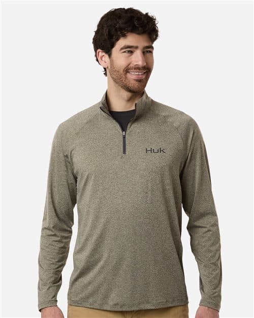 HUK Men's Airweight Heather Quarter-Zip Pullover