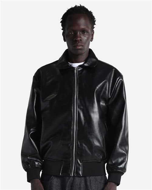 Shaka Wear Unisex PU Leather Collared Varsity Jacket