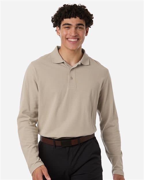 Harriton Men's Valiant Cotton Snag Protect Long-Sleeve Polo