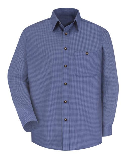 Red Kap Men's Mini-Plaid Uniform Long Sleeve Shirt