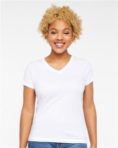 LAT Women's Fine Jersey V-Neck Tee
