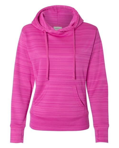 J. America Women's Odyssey Striped Performance Fleece Lapover Hooded Sweatshirt