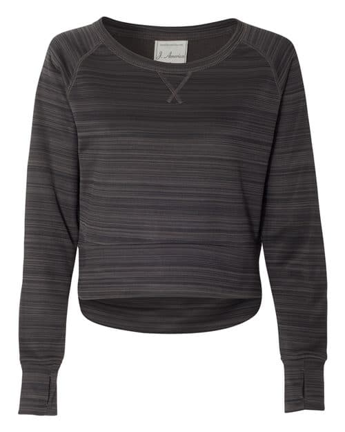 J. America Women's Odyssey Striped Performance Fleece Hi-Low Crewneck Sweatshirt
