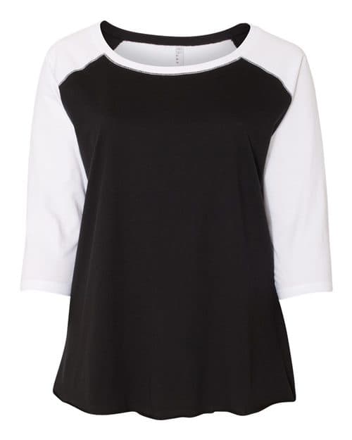 LAT Women's Curvy Collection Baseball Three-Quarter Sleeve Tee