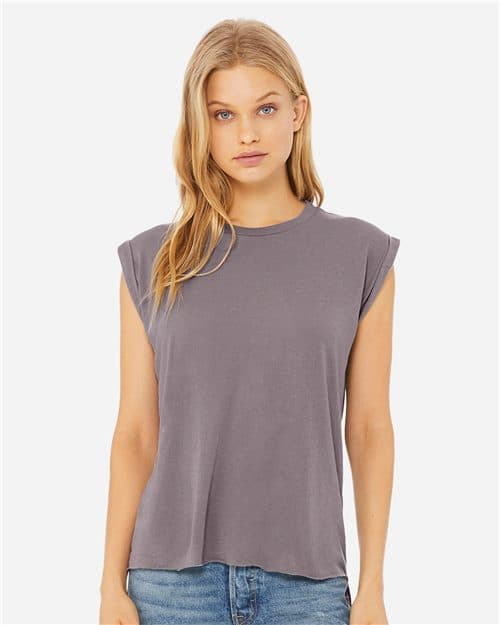 BELLA + CANVAS Women’s Flowy Rolled Cuffs Muscle Tee