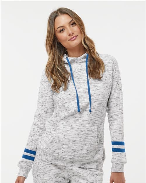 J. America Women’s Mélange Fleece Striped-Sleeve Hooded Sweatshirt