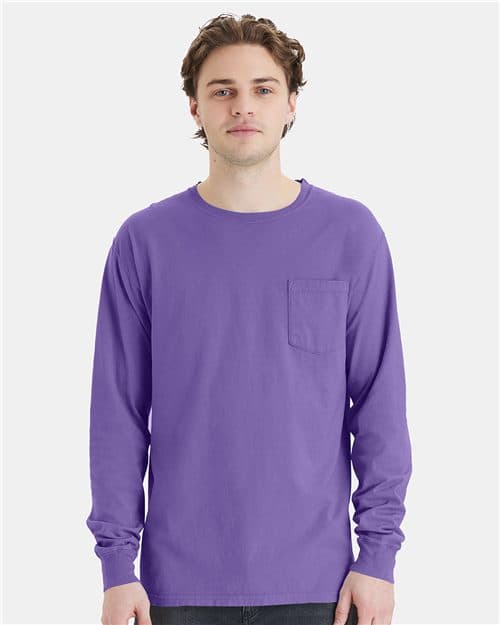 ComfortWash by Hanes Unisex Garment-Dyed Long Sleeve T-Shirt With a Pocket