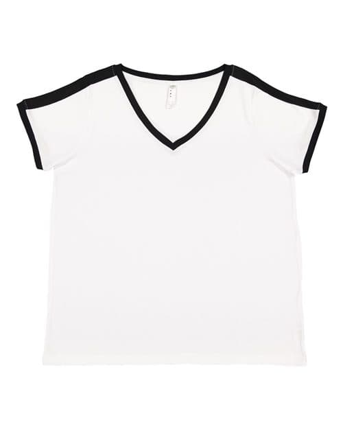 LAT Women's Curvy Retro Ringer Premium Jersey V-Neck Tee