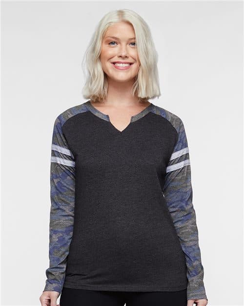 LAT Women's Fine Jersey Mash Up Long Sleeve T-Shirt