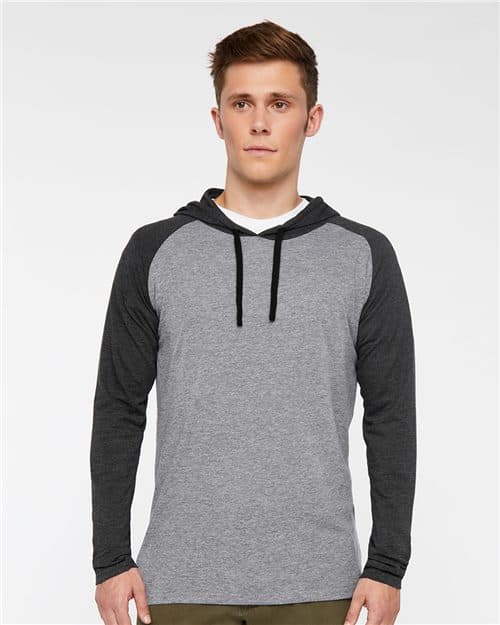 LAT Unisex Fine Jersey Hooded Long Sleeve Raglan Tee