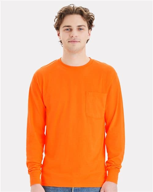 Hanes Unisex Workwear Long Sleeve Pocket T-Shirt