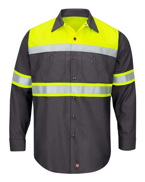 Red Kap Men's Hi-Visibility Colorblock Ripstop Long Sleeve Work Shirt