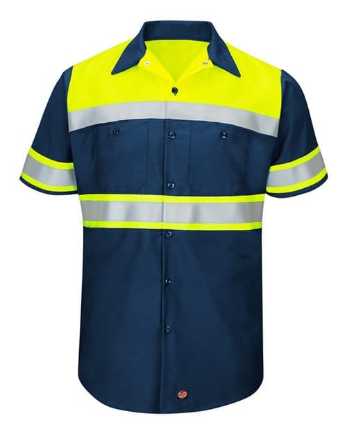 Red Kap Men's Hi-Visibility Colorblock Ripstop Short Sleeve Work Shirt