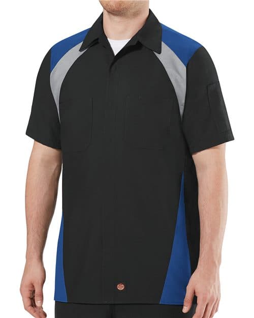 Red Kap Men's Tri-Color Short Sleeve Shop Shirt