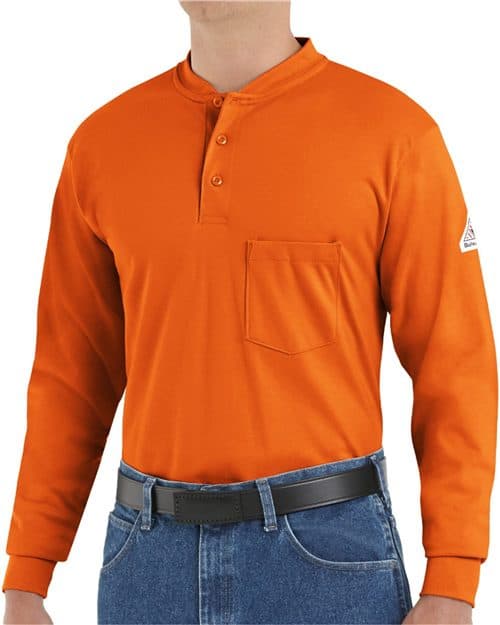 Bulwark Men's Long Sleeve Tagless Henley Shirt