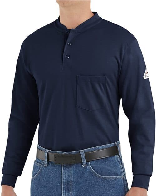 Bulwark Men's Tall Long Sleeve Tagless Henley Shirt