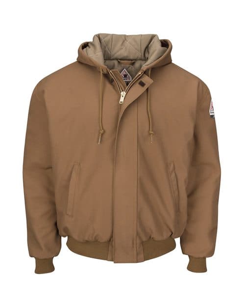 Bulwark Men's Insulated Brown Duck Hooded Jacket with Knit Trim
