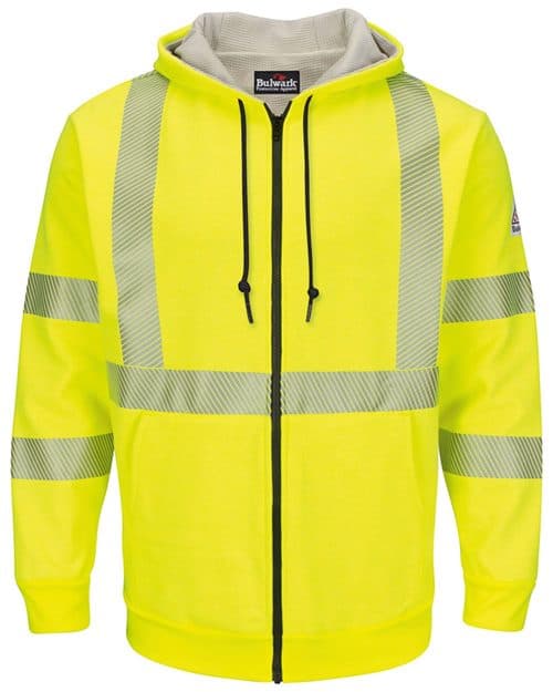 Bulwark Men's Tall Hi-Visibility Zip-Front Hooded Fleece Sweatshirt with Waffle Lining