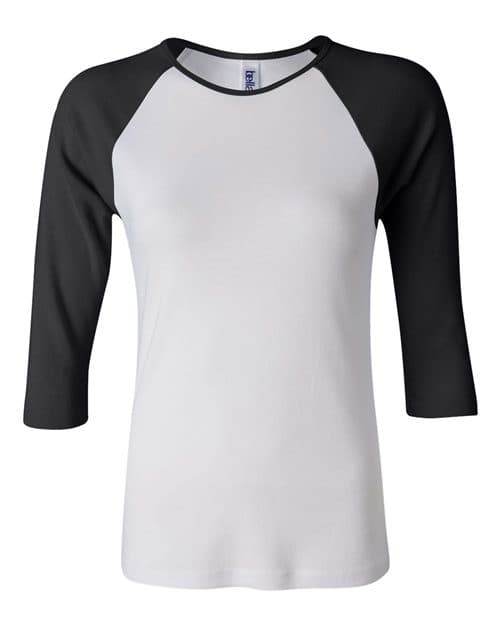 BELLA + CANVAS Women’s 1X1 Baby Rib Raglan Three-Quarter Sleeve Tee