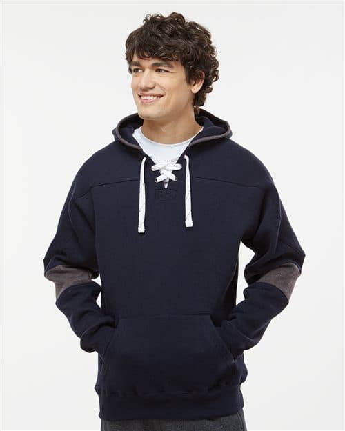 J. America Men's Sport Lace Colorblocked Fleece Hooded Sweatshirt