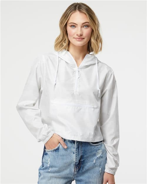 Independent Trading Co. Women's Lightweight Quarter-Zip Pullover Crop Windbreaker