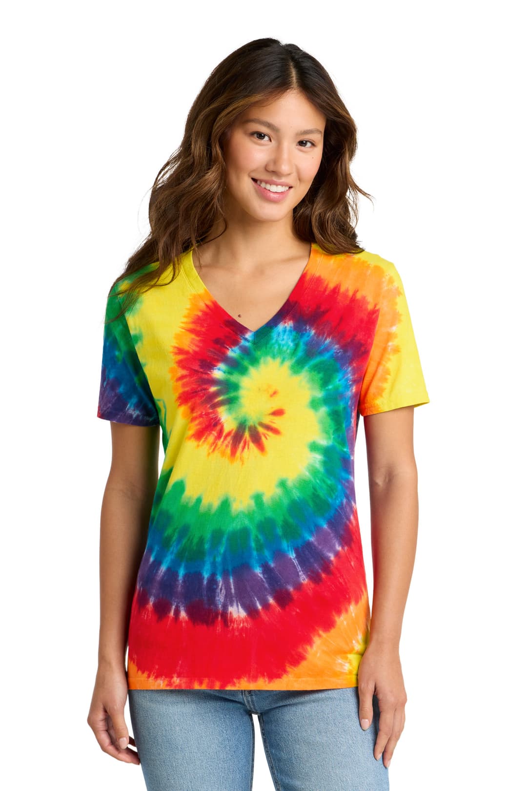 Port & Co® Women's Tie-Dye V-Neck Tee