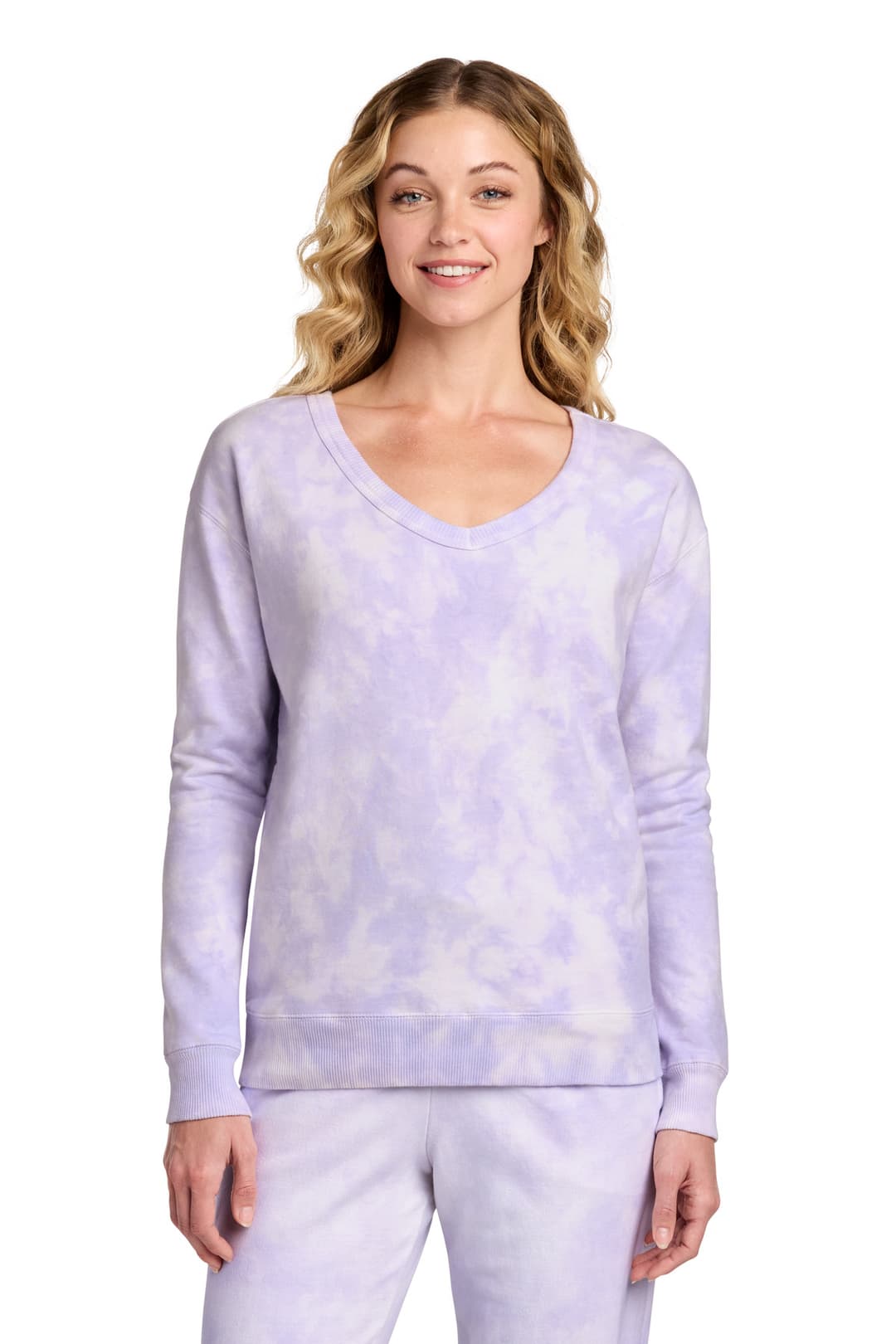 Port & Co® Women's Beach Wash® Cloud Tie-Dye V-Neck Sweatshirt
