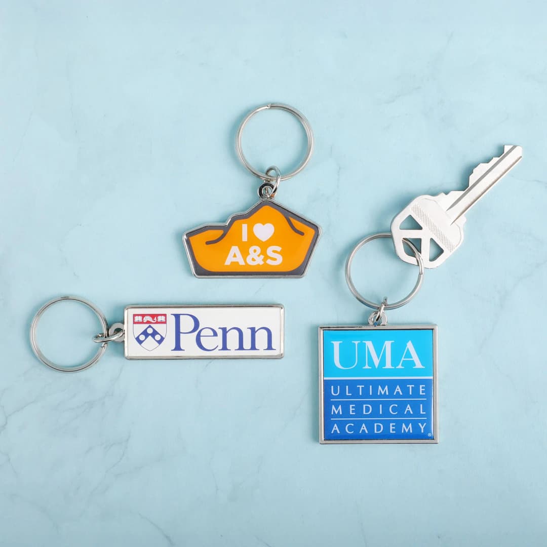 Custom Die Cast Keychain W/Offset Print & Epoxy Dome: 2 Side Imprint
